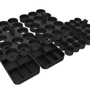 Feldherr paint racks + token trays for 4l Really Useful Boxes - 56 Citadel paint pots (12 ml / 18 ml / 24 ml) + game material