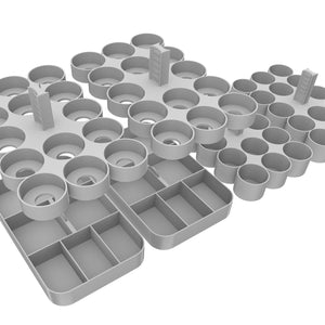 Feldherr paint racks + token trays for 4l Really Useful Boxes - 56 Citadel paint pots (12 ml / 18 ml / 24 ml) + game material