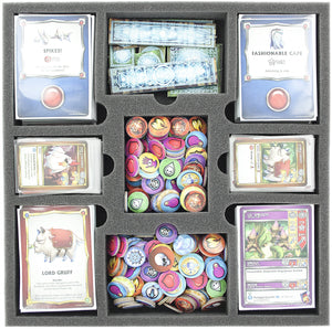 Valore del vassoio di schiuma impostato per Super Dungeon Explore - Re dimenticato più carte e gettoni.