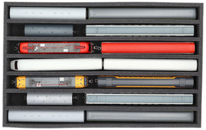 DS065A001 Schaumstoffeinlage Spur H0 - stehend - 7 Stege für Modelleisenbahn Loks, Wagons und Fahrzeuge