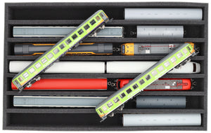 DS065A001 Schaumstoffeinlage Spur H0 - stehend - 7 Stege für Modelleisenbahn Loks, Wagons und Fahrzeuge