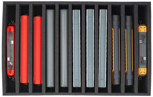 DS065A002 Schaumstoffeinlage Spur H0 - stehend - 11 Stege für Modelleisenbahn Loks, Wagons und Fahrzeuge