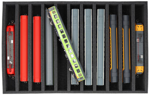 DS065A002 Schaumstoffeinlage Spur H0 - stehend - 11 Stege für Modelleisenbahn Loks, Wagons und Fahrzeuge