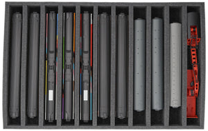 DS065A005 Intarsio in schiuma 00 Gauge - verticale - 11 slot per modellini di locomotive, carri e veicoli ferroviari