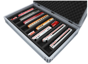 Feldherr Eurobox 60 x 40 cm Set für Modelleisenbahnen - Spur H0 - 8 Fächer - Schaumstoffeinlage zur liegenden Aufbewahrung