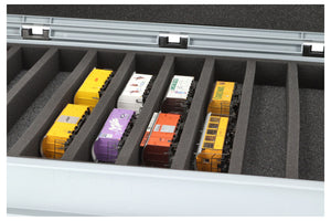 Feldherr Eurobox 60 x 40 cm Set für Modelleisenbahnen - Spur H0m - 10 Fächer - Schaumstoffeinlage zur liegenden Aufbewahrung