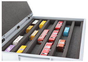 Feldherr Eurobox 60 x 40 cm Set für Modelleisenbahnen - Spur H0m - 6 Fächer - Schaumstoffeinlage zur liegenden Aufbewahrung