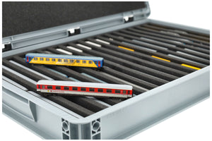 Feldherr Eurobox 60 x 40 cm Set para modelismo ferroviario - escala N - 18 compartimentos - inserto de espuma para almacenamiento vertical