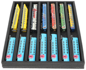 FS035A001 Schaumstoffeinlage Spur N - liegend - 7 Stege für Modelleisenbahn Loks, Wagons und Fahrzeuge