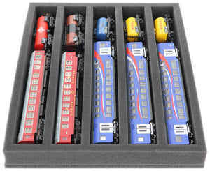 FS040A002 Foam inlay TT Scale - horizontal - 5 slots for model railway locomotives, wagons, and vehicles