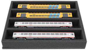 FS050A005 Incrustación de espuma Calibre H0 - horizontal - 4 ranuras para locomotoras, vagones y vehículos de modelismo ferroviario