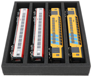 FS050A005 Incrustación de espuma Calibre H0 - horizontal - 4 ranuras para locomotoras, vagones y vehículos de modelismo ferroviario