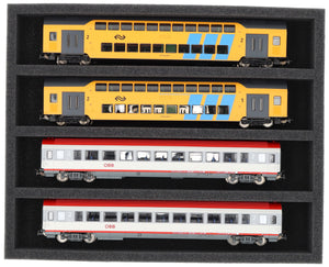 FS050A005 Incrustación de espuma Calibre H0 - horizontal - 4 ranuras para locomotoras, vagones y vehículos de modelismo ferroviario