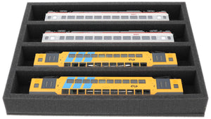 FS050A005 Incrustación de espuma Calibre H0 - horizontal - 4 ranuras para locomotoras, vagones y vehículos de modelismo ferroviario