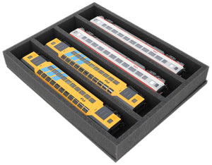 FS050A005 Incrustación de espuma Calibre H0 - horizontal - 4 ranuras para locomotoras, vagones y vehículos de modelismo ferroviario