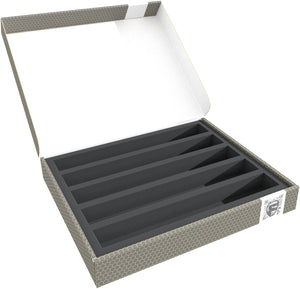 Feldherr Storage Box FSLB040 para maquetas de locomotoras, vagones y vehículos tumbados - 5 ranuras para escala TT