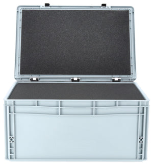 ED 64/27 HG Bac Euro / Euro Box avec couvercle à charnières 600 x 400 x 285 mm y compris mousse prédécoupée