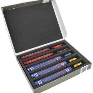 Feldherr Storage Box FSLB040 para maquetas de locomotoras, vagones y vehículos tumbados - 5 ranuras para escala TT