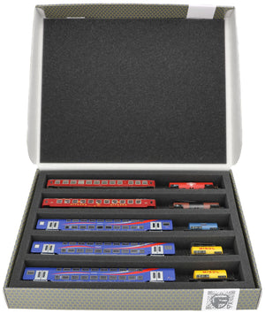 Feldherr Storage Box FSLB040 para maquetas de locomotoras, vagones y vehículos tumbados - 5 ranuras para escala TT