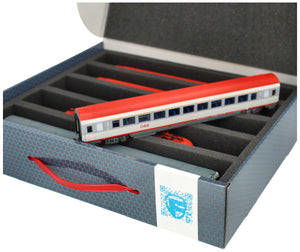 Feldherr Storage Box FSLB075 dla modeli lokomotyw kolejowych, wagonów i pojazdów - 5 gniazd dla skrajni H0 - pionowe