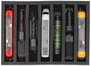 DD065A004 Inserto de espuma Feldherr para maquetas de trenes - escala 00 - 7 compartimentos - para almacenamiento vertical