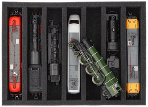 DD065A004 Inserto de espuma Feldherr para maquetas de trenes - escala 00 - 7 compartimentos - para almacenamiento vertical