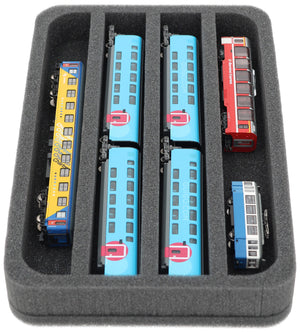 HS035A002 Incrustación de espuma Calibre N - horizontal - 4 ranuras para locomotoras, vagones y vehículos de modelismo ferroviario