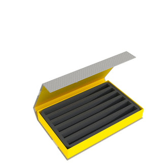 Feldherr Magnetic Box amarillo para maquetas de locomotoras, vagones y vehículos - 6 ranuras para el indicador Z - vertical