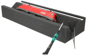 Banco para locomotoras Feldherr Escala H0 y 00 con banda magnética (360 mm) - Mantenimiento y protección perfectos para maquetas de trenes