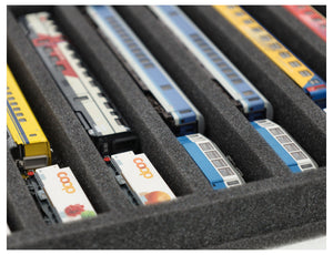 IU035A003 Inserto de espuma Feldherr para maquetas de trenes - escala N - 9 compartimentos - para almacenamiento horizontal