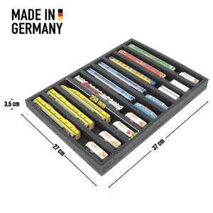 IU035A003 Inserto de espuma Feldherr para maquetas de trenes - escala N - 9 compartimentos - para almacenamiento horizontal