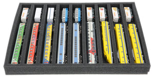 IU035A003 Inserto de espuma Feldherr para maquetas de trenes - escala N - 9 compartimentos - para almacenamiento horizontal