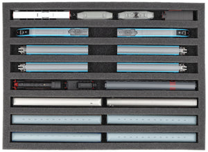 IU040A001 Inserto de espuma Feldherr para maquetas de trenes - escala N - 8 compartimentos - para almacenamiento vertical