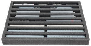 IU040A001 Inserto de espuma Feldherr para maquetas de trenes - escala N - 8 compartimentos - para almacenamiento vertical