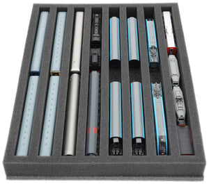 IU040A001 Inserto de espuma Feldherr para maquetas de trenes - escala N - 8 compartimentos - para almacenamiento vertical