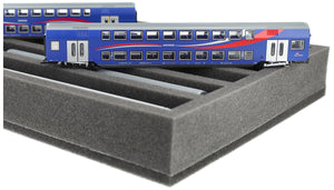 IU050A002 Inserto de espuma Feldherr para maquetas de trenes - escala TT - 6 compartimentos - para almacenamiento vertical