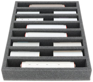IU055A003 Inserto de espuma Feldherr para maquetas de trenes - escala H0m - 8 compartimentos - para almacenamiento vertical
