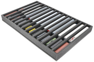 JV050A001 Inserto de espuma Feldherr para maquetas de trenes - escala TT - 14 compartimentos - para almacenamiento vertical