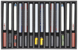 JV050A001 Inserto de espuma Feldherr para maquetas de trenes - escala TT - 14 compartimentos - para almacenamiento vertical