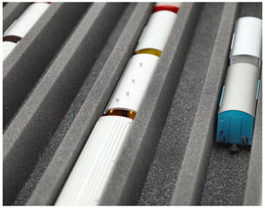 JV055A002 Inserto de espuma Feldherr para maquetas de trenes - escala H0m - 8 compartimentos - para almacenamiento vertical